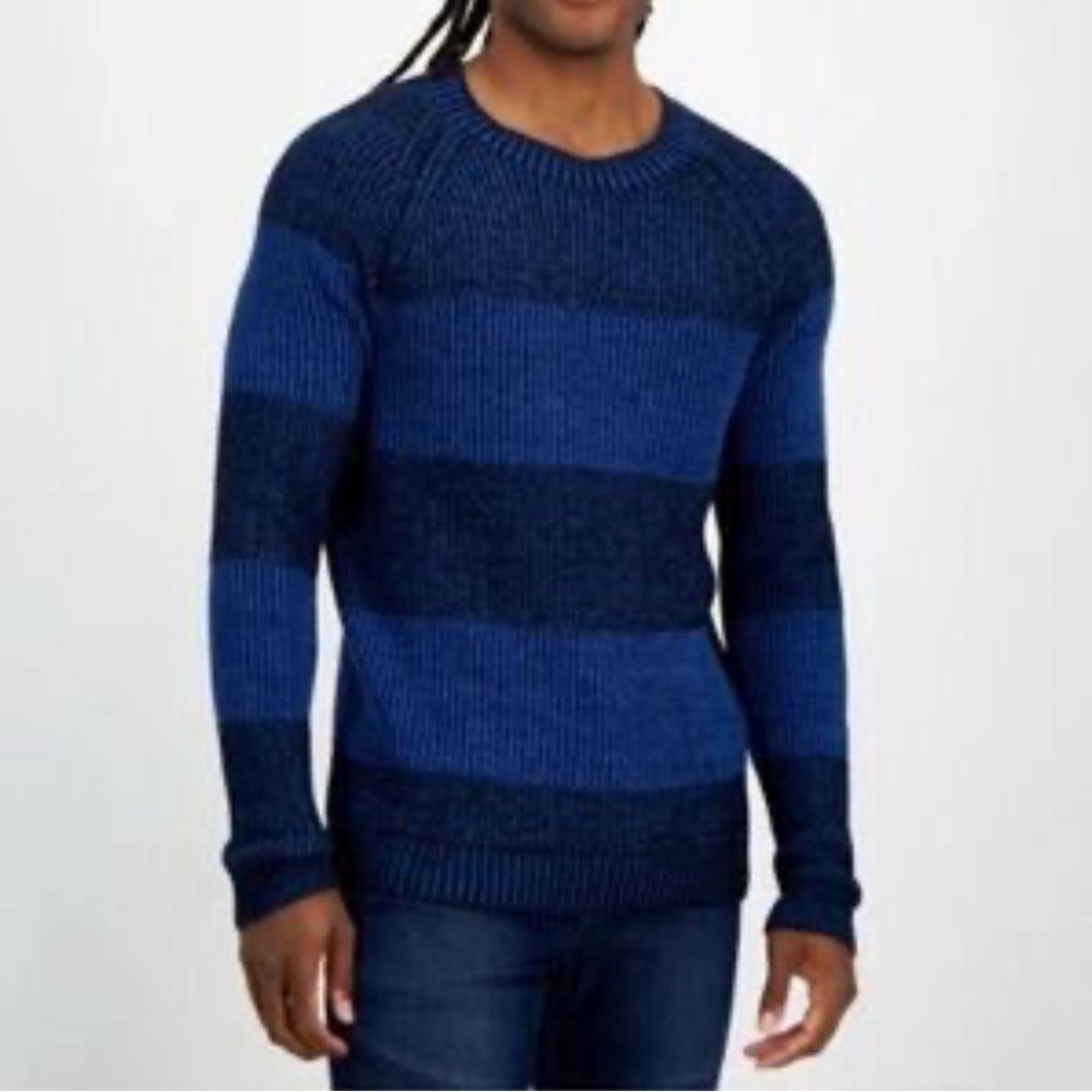 New INC International Concepts Ribbed Crewneck Pullover Blue Sweater Size XL
